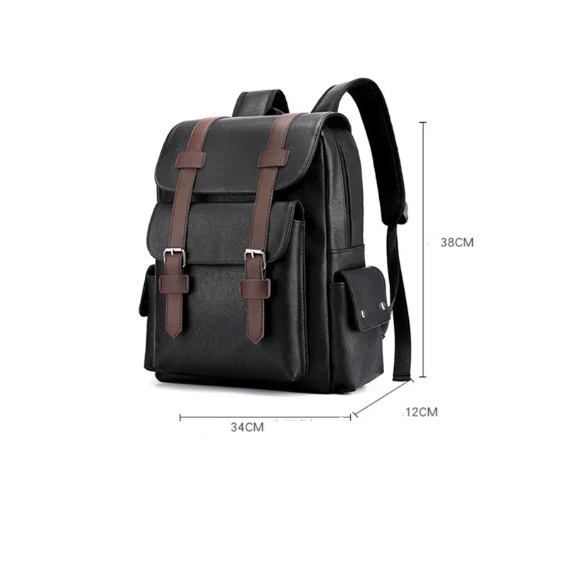 2023 Men Backpack PU Leather Bagpack Large Laptop Backpacks Male Mochilas Black Schoolbag For Teenagers Boys Brown Sac A Dos