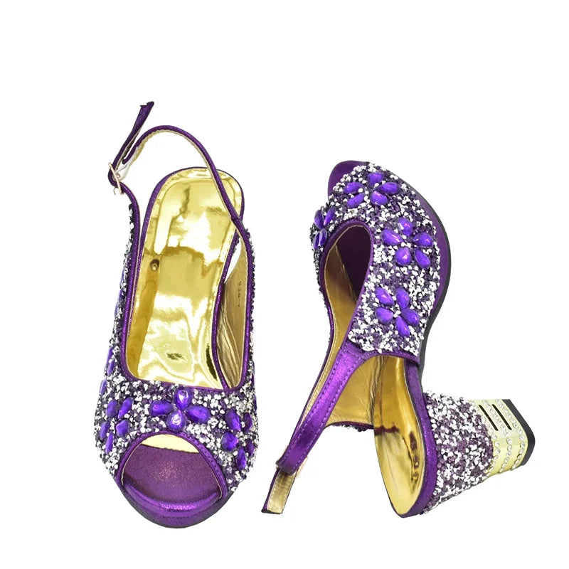 2026 Italian Shoes and Bags Matching Set with Rhinestone Plus Size Shoes Luxury Italian Shoe and Bag Set Wedding Shoes Bride
