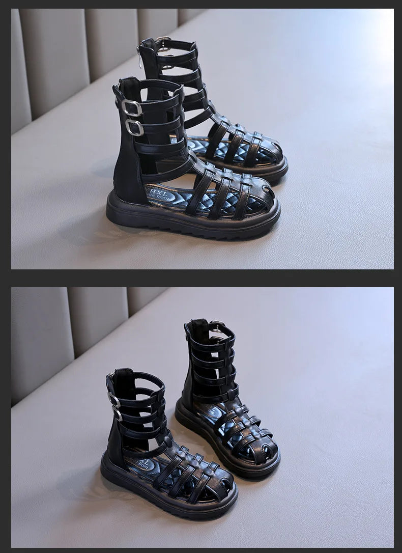 High-top Gladiator Platform Shoes Kids Wedding Party Footwear New Summer Little Girl Children Sweet Princess Long Sandals