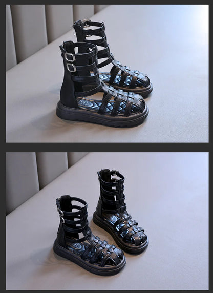 High-top Gladiator Platform Shoes Kids Wedding Party Footwear New Summer Little Girl Children Sweet Princess Long Sandals