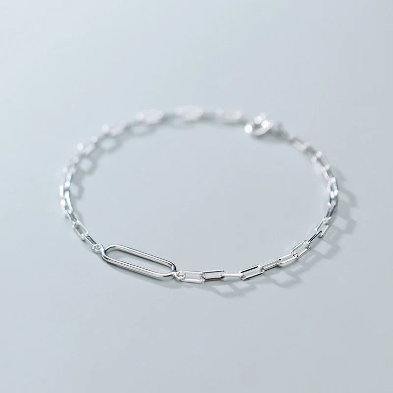 New Arrive Simple Stackable Oval Interlock 925 Sterling Silver Bracelet for Women Fashion Geometric Bangle Fine Jewelry