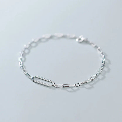 New Arrive Simple Stackable Oval Interlock 925 Sterling Silver Bracelet for Women Fashion Geometric Bangle Fine Jewelry