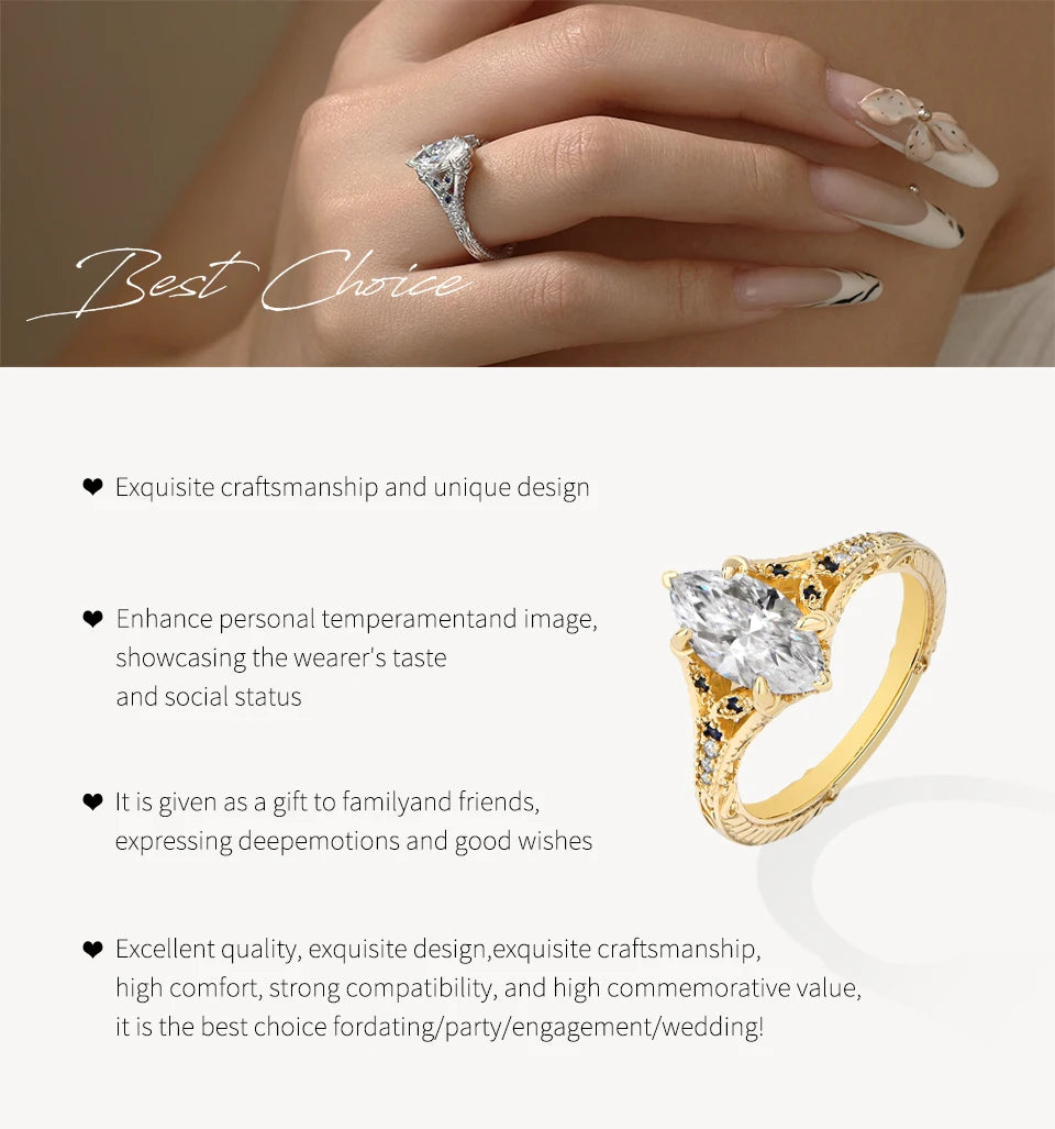 Marquise Cut 2ct Moissanite Ring With Lab Sapphire Women's Ring 925 Sterling Silver Luxury Wedding Jewelry Customizable