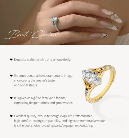 Marquise Cut 2ct Moissanite Ring With Lab Sapphire Women's Ring 925 Sterling Silver Luxury Wedding Jewelry Customizable