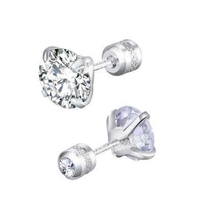 Stainless Steel 5 Style CZ Zircon Silver Color Earrings For Women Men Crystal Screw Titanium Alloy Ear Studs Round Beads Jewelry