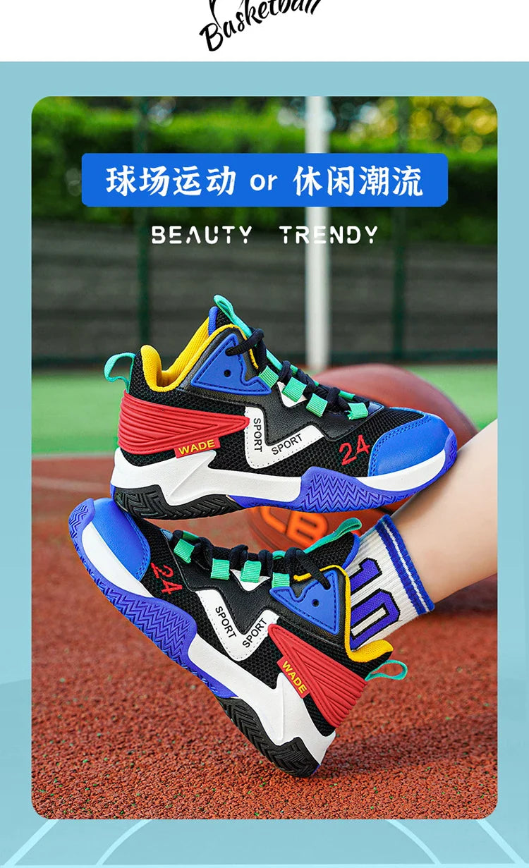 Children Basketball Shoes for Boys Girls Kids Teenagers Breathable Non-slip Lace Up Indoor Outdoor Training Sneakers Tennis Shoe