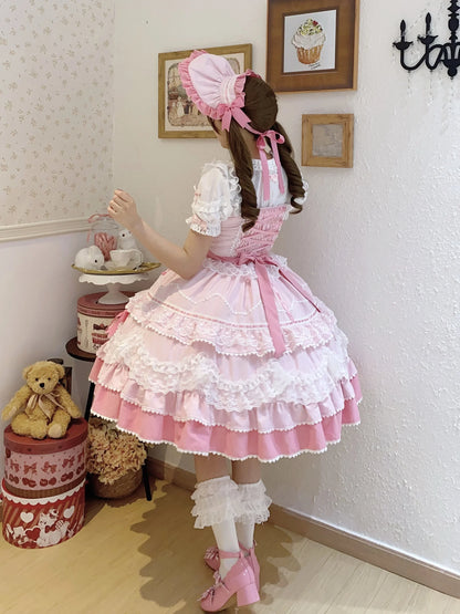 New 2025 Summer Original Sweet Lolita Jsk Dress Cute Bow Lace Stitching Kawaii Girls Women Elegant Slim Suspender Dresses