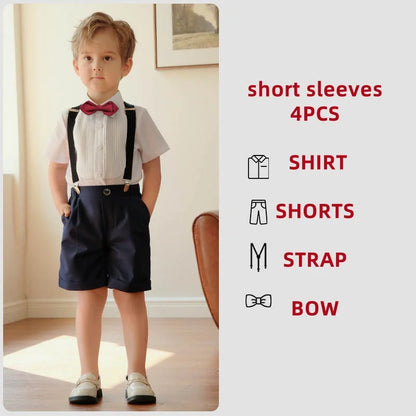 Summer Children Boys Suits For Wedding Formal Kids Children Boys Strap Suit Set Elegant Kids Boys Wedding Birthday Party Costume