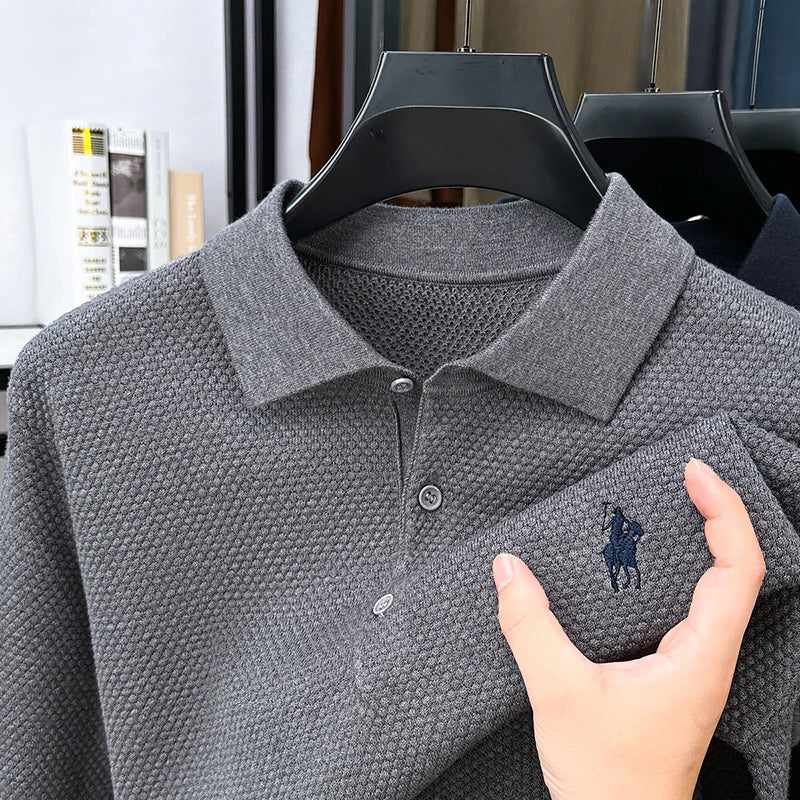 Light Luxury Cotton Long Sleeved T-shirt Men's Fashion Trend Lapel Autumn Paul Embroidery Polo Shirt Men's Long Sleeved Clothes