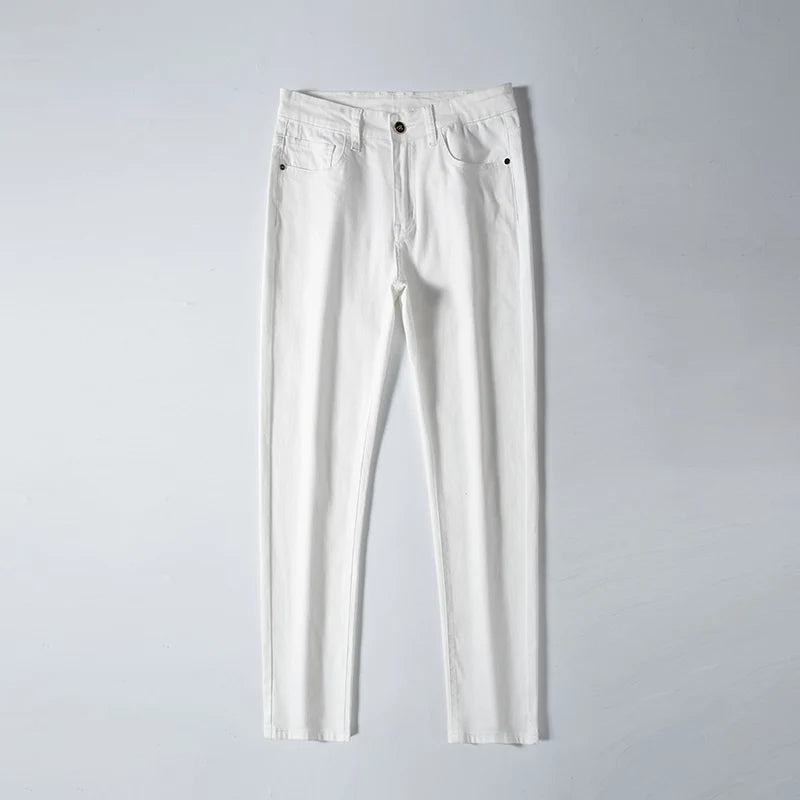 2026 Men White Jeans Fashion Casual Classic Style Slim Fit Soft Trousers Male Brand Advanced Stretch Pants