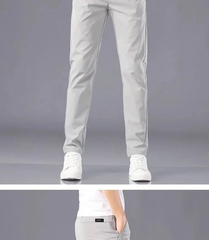 Men's Lightweight Casual Pants Summer Thin Ice Silk Straight Tube Simple Business Office Trousers Comfortable Soft Daily Wear