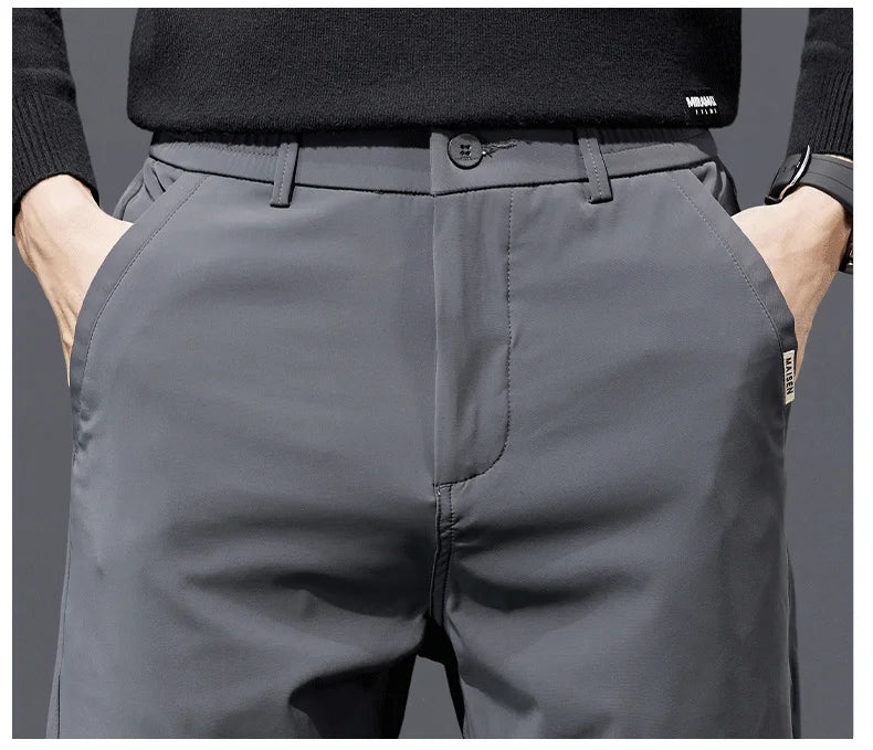 Spring Autumn Men's Golf Casual Pants Solid Color Elastic Waist Design Business Trousers Straight Stretch Korean New Male Pants