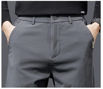 Spring Autumn Men's Golf Casual Pants Solid Color Elastic Waist Design Business Trousers Straight Stretch Korean New Male Pants