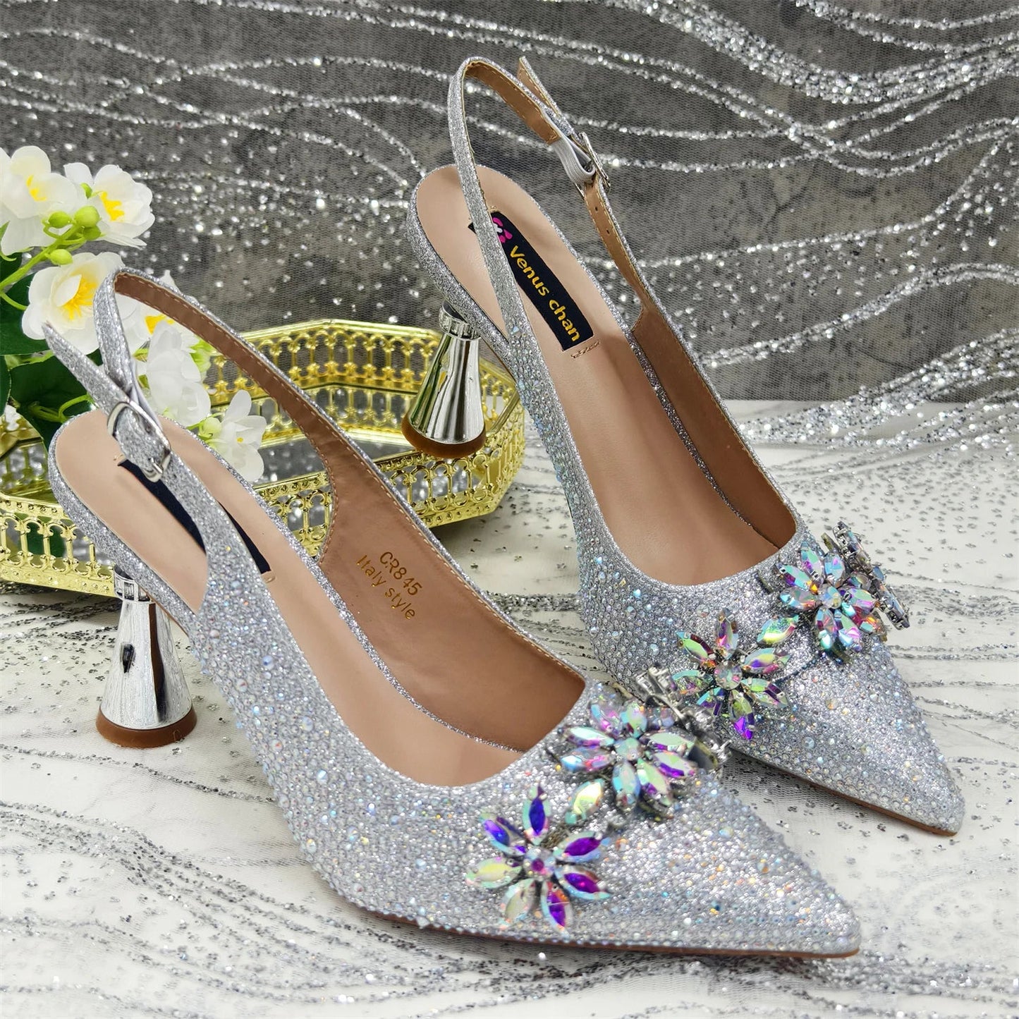 Pointed Toe High Heels Shoes and Bags Set With Rhinestone for Women Wedding Party Elegant Luxury Fashion in Sky Blue