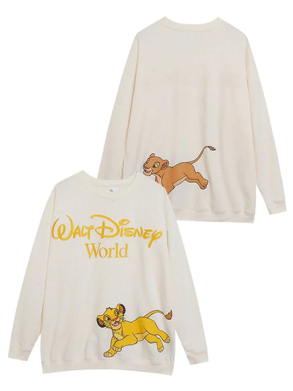 Embroidery Sweatshirt The Lion King Simba Nala Cartoon Jumper O Neck Long Sleeve Women Casual Pullover Top