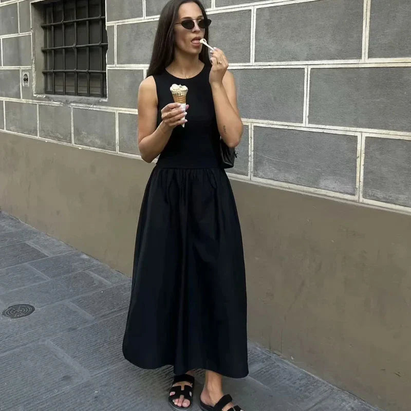 Knitted Dresses 2025 Woman Sleeveless Black Long Dress Women Bodycon Summer Solid Dresses One Pieces Midi Casual Dresses