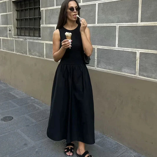 Dresses 2025 Woman Sleeveless Black Long Dress Women Bodycon Summer Solid Dresses One Pieces Midi Casual Dresses