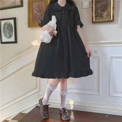 Japanese Sweet Girl Lolita Dress White 2021 Summer Kawaii Peter Pan Collar Cute Ruffle Puff Sleeve Drees Elegant Lady Dresses