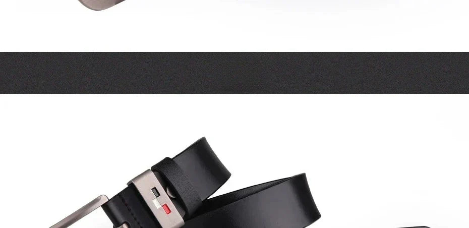 Men's Genuine Leather Alloy Pin Square Buckle Belts High Quality Vintage Style Male Waist Straps Classic Men Jeans Waistband