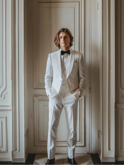 Elegant White Suits For Men Elegant Single Breasted Suits Classic Solid Suit Set Elegant Jacket Vest Pants Wedding Suits Men