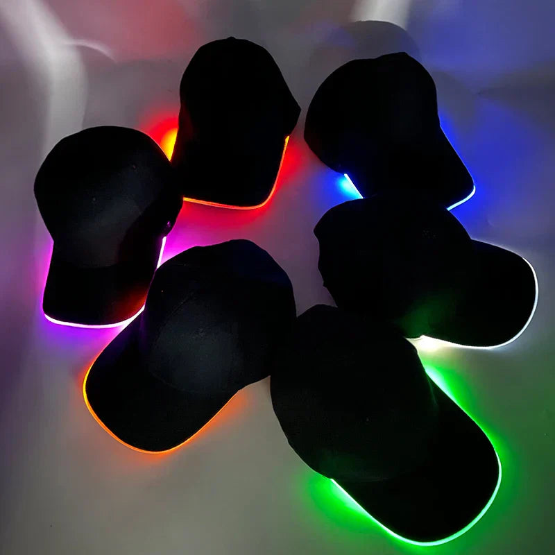 Hot LED Light Up Baseball Cap Neon Colorful Glowing Adjustable Sun Hats For Women Men Night Running Caps Travel Supplies