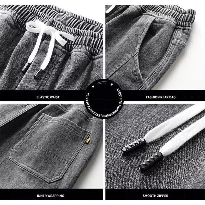 Men Jeans Elastic Tie Up Harem Denim Pants Male Bound Feet Designer Cargo Joggers Denim Trousers Daily Narrow Leg Casual Jeans
