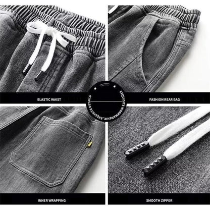 Men Jeans Elastic Tie Up Harem Denim Pants Male Bound Feet Designer Cargo Joggers Denim Trousers Daily Narrow Leg Casual Jeans