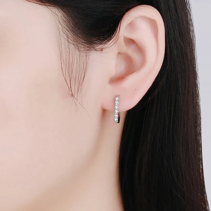 1.2ct Halo Moissanite Hoop Earrings for Women 925 Sterling Silver Straight Row Ear Buckles Wedding Small Ear Studs Gift
