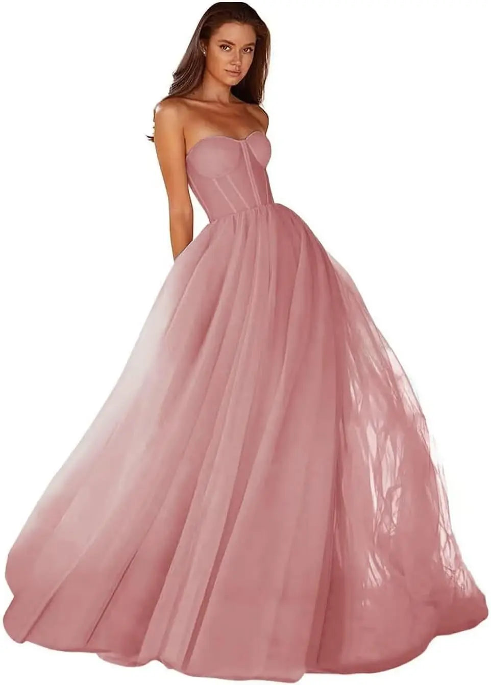 Vestidos de Baile Tomara que Caia Femininos 2026 Vestido de Festa Longo de Tule com Decote Coração para Eventos Formais Vestido de Festa de Luxo