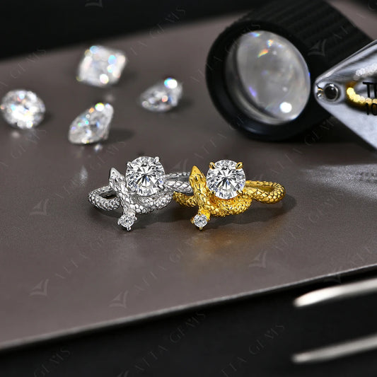 Original Snake Moissanite Rings Round Cut 1.2CT for Women Men S925 Silver 18K Gold Plated Engagement Party Jewelry Gift
