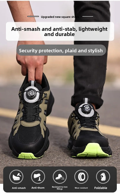 Men's Lightweight Steel Toe Caps Safety Shoes Anti Smashing Anti Piercing Work Shoes Fly Woven Labor Protection Footwear
