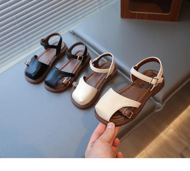 2026 Summer New Children's Princess Foreign Soft Sole Casual Anti-slippery Sole Toddler Toe Capped Beach Flats Elegant Shoes