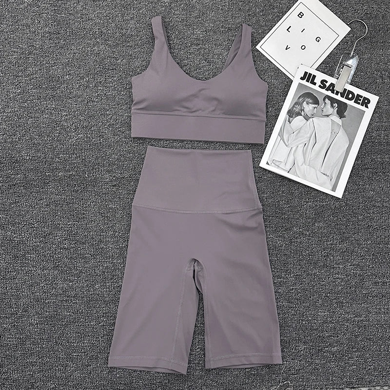 Nylon Short Sets Womens Clothing Sports Bra Cycling Shorts Workout Set Women's Tracksuit Gym Yoga Sexy Outfit Women 2023