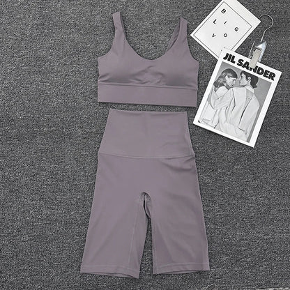 Nylon Short Sets Womens Clothing Sports Bra Cycling Shorts Workout Set Women's Tracksuit Gym Yoga Sexy Outfit Women 2023