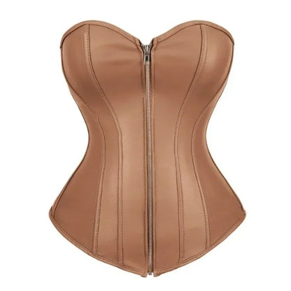 Women Faux Leather Corset Tops Gothic Overbust Lace Up Zipper Strapless Bustier Shaperwear Sexy Clubwear