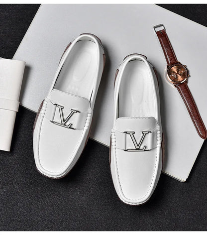 High Quality Men's Casual Leather Shoes Cowhide Loafers Soft Luxury Pea Shoes Color Genuine Leather Men's Flats Driving Shoes