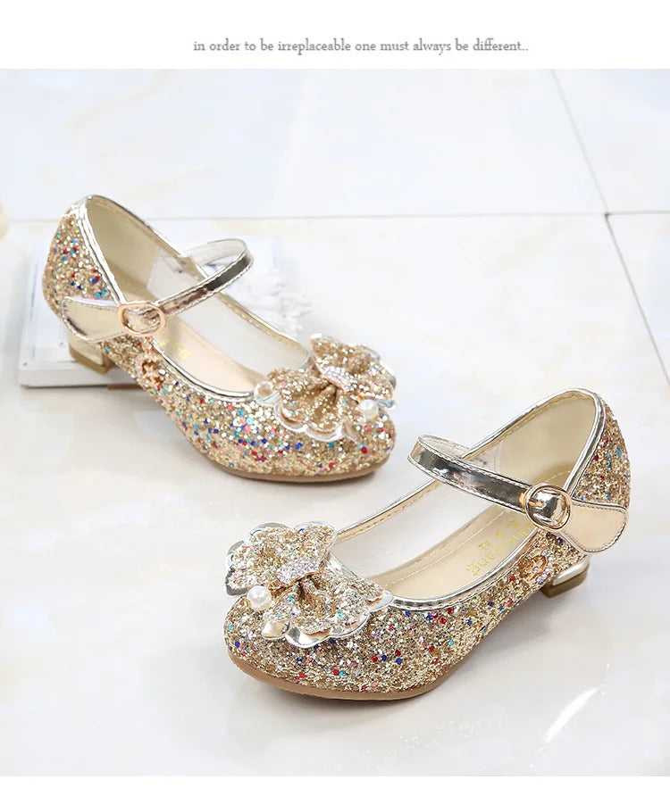 2026 Spring New Children's Shoes  Princess Shoes Girl's Fashion Sandals Crystal Princess Shoes Blue Pink Silver
