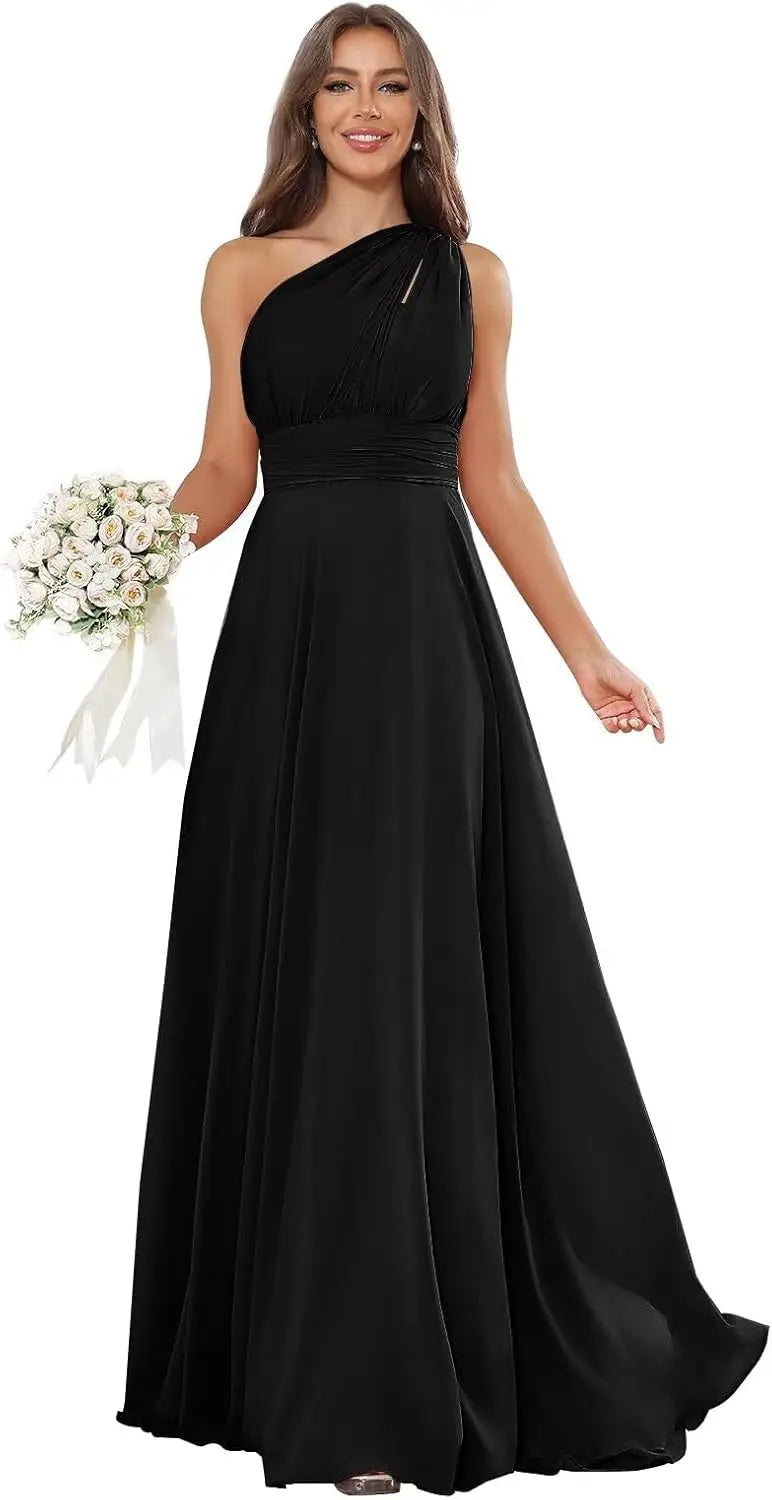 Vestidos de Daminha de Um Ombro para Mulheres Vestido de Noite Formal Longo de Chiffon Plissado Vestidos de Madrinha para Casamentos