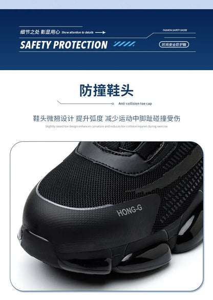 Rotating Button Safety Shoes Men Anti-smash Anti-puncture Protective Work Shoes Fashion Men Sport Shoes Security Boots Men ﻿