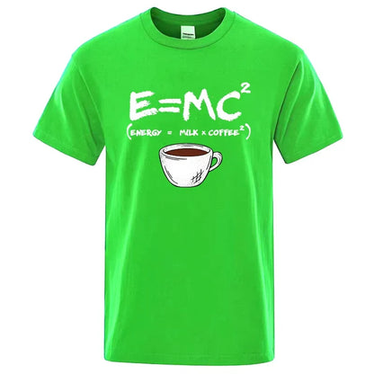 Summer Men's T-shirt 100% Cotton Casual Funny Energy=Milk+Coffee Print Men Cool Loose O-neck Tops For Men Short Sleeve Male Tees