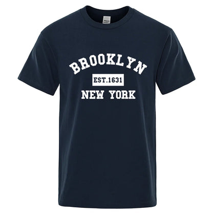Brooklyn Est. 1631 New York Letter Print T-Shirt Man Casual Loose T-Shirts Summer Cotton Tops Fashion Breathable Tee Clothing