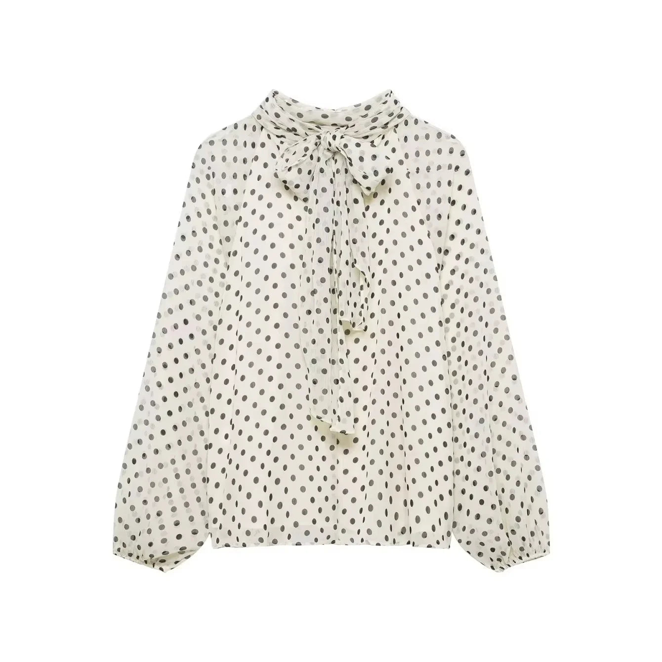 Women 2026 Trend Polka Dot Print Blouse Bow Scarf Collar Long Sleeve Shirt Female Fashion High Street Lady Chic Thin Tops