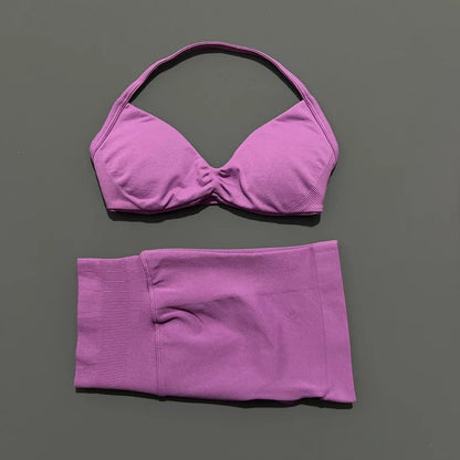 2 Piece Gym Sets Woman Sports Strappy Bra Seamless Set Quick Dry Fitness Squat Proof Shorts Sportswear Running Workout Suit