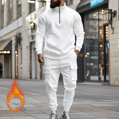 2024 autumn and winter men's casual velvet warm zipper sports trousers set
