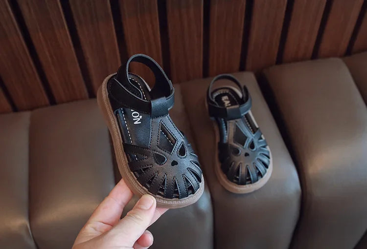 Children's Soft-soled Shoes Summer T-Strap Closed Toe Little Girls Princess Fashion Anti-Slip Korean Style Boys Beach Sandals