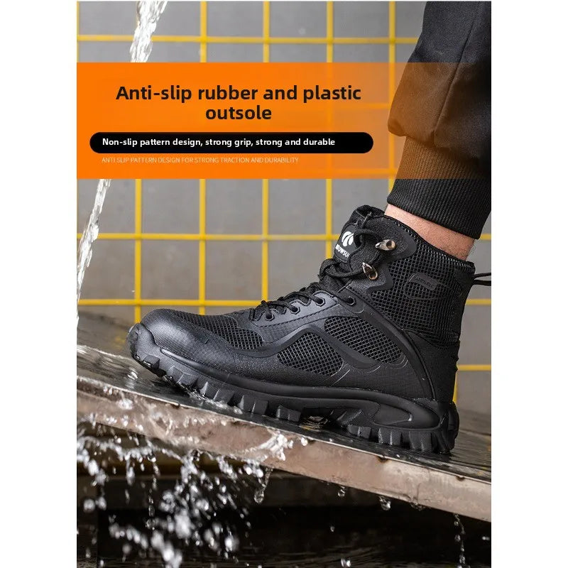 High Top Safety Shoes with Steel Toe Caps Anti-Smashing & Anti-Piercing Wear-Resistant Anti-Slip Labor Protection Footwear