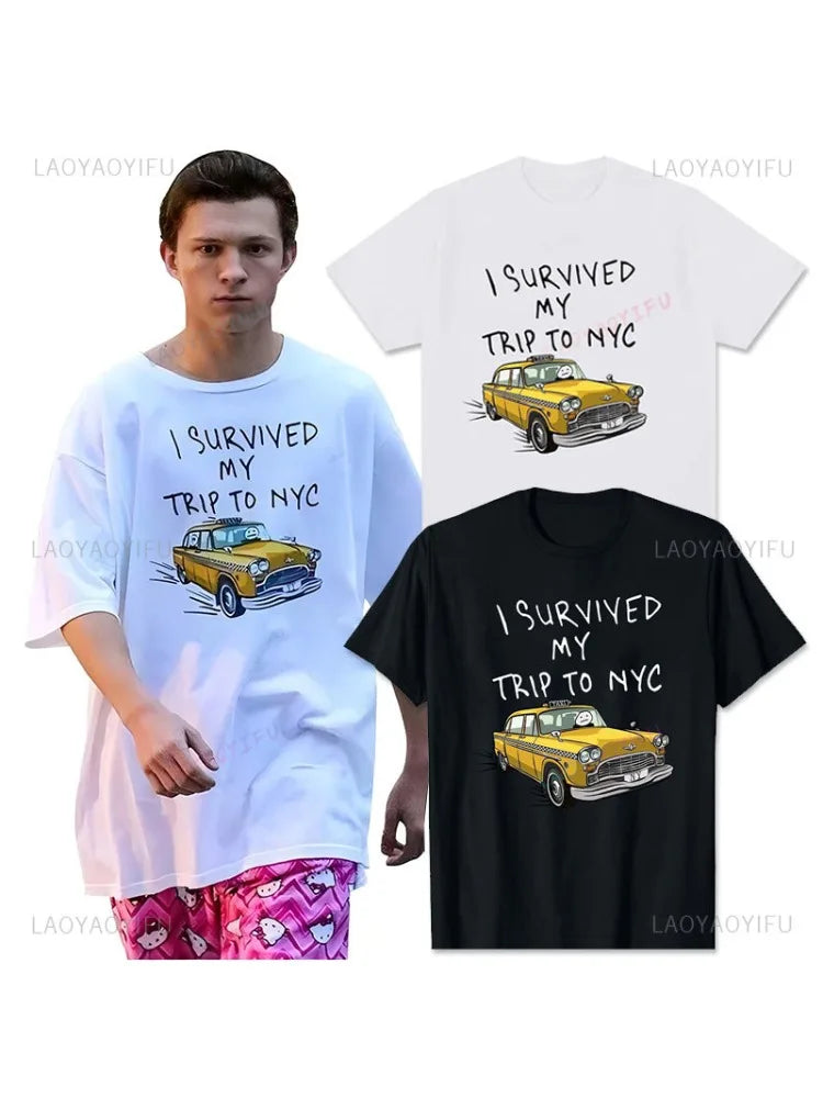 Tom Holland Same Style I Survived My Trip To NYC Classic T Shirt Vitruvian Pizza Tee Women Men Fashion Casual Oversized T-Shirt