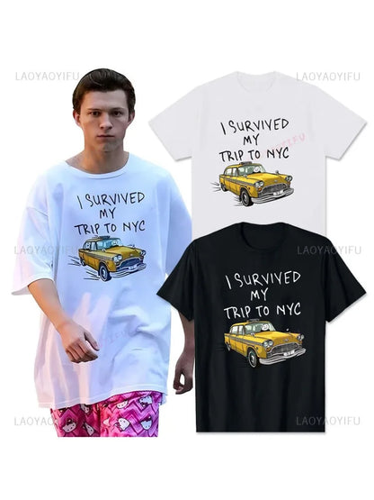 Tom Holland Same Style I Survived My Trip To NYC Classic T Shirt Vitruvian Pizza Tee Women Men Fashion Casual Oversized T-Shirt