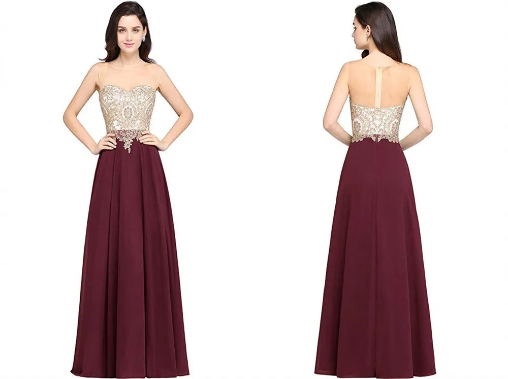 Long Lace Chiffon Evening Dresses Backless Women A-line Sweetheart Beaded Elegant Formal Prom Wedding Party Gown Robes De Soirée