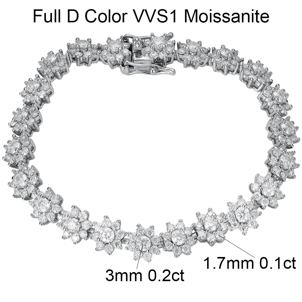 Full Moissanite Tennis Bracelet For Woman S925 Silver Certified Lab Diamond Flower Shape Bracelet Party Fine Jewelry